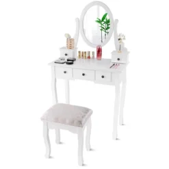 Costway Makeup Desk Vanity Dressing Table Oval Stool 5 Storage Drawers -Furniture Store GUEST 0015528a 567c 4cab 9371 e39215e15f19
