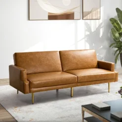 Lanna 76"Wide Vegan Leather Modern Style Convertible Futon Sofa Bed For Living Room Guest Bedroom | ARTFUL LIVING DESIGN -Furniture Store GUEST 0186db79 f02f 498a ae0d f79c929e4342