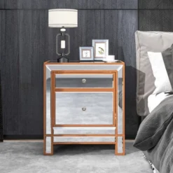 Modern Mirrored Nightstand With 1 Door, Silver - ModernLuxe