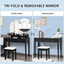 Costway Vanity Table Stool Set Large Tri-folding Lighted Mirror 6 Drawer Dresser WhiteBlack -Furniture Store GUEST 01e8dd9e 2cd0 4a7f 94fb 99b9a810ae9b