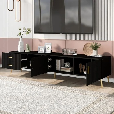 Modern TV Stand For TVs Up To 77'' With 5 Champagne Legs-ModernLuxe 3 Modern TV Stand For TVs Up To 77'' With 5 Champagne Legs-ModernLuxe