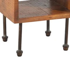 22" Industrial Style Cube Shape Wooden Nightstand With Rough Sawn Texture Brown - The Urban Port