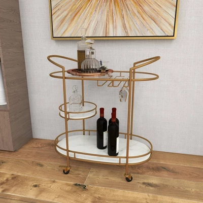 Contemporary Iron Bar Cart Gold - Olivia & May 13 Contemporary Iron Bar Cart Gold - Olivia & May - Image 11