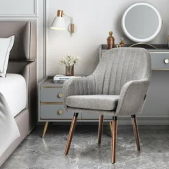 Costway Set Of 4 Accent Chairs Fabric Upholstered Armchairs W/Wooden Legs Beige/Gray -Furniture Store GUEST 064e9a55 a0c0 4be6 b5cd 4e6095930d23