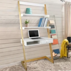 Freestanding Ladder Desk With Drawer Solid American Maple Frame Natural/White - Flora Home -Furniture Store GUEST 066c5bce a6bf 4893 a477 abeefc8a5168
