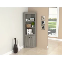 70.02" Corner Bookshelf Gray - Inval