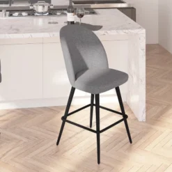 Merrick Lane Set Of 2 Modern Armless Counter Stools With Contoured Backs, Steel Frames, And Integrated Footrests