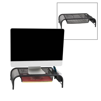Mind Reader 2pk Metal Mesh Monitor Stand And Desk Organizer With Drawer Black 5 Mind Reader 2pk Metal Mesh Monitor Stand And Desk Organizer With Drawer Black - Image 3