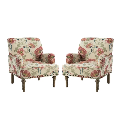 Set Of 2 Reggio Traditional Wooden Upholstered Armchair With Floral Patterns And Nailhead Trim | ARTFUL LIVING DESIGN 12 Set Of 2 Reggio Traditional Wooden Upholstered Armchair With Floral Patterns And Nailhead Trim | ARTFUL LIVING DESIGN - Image 10