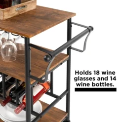 Best Choice Products 45in Industrial Wood Shelf Bar & Wine Storage Service Cart W/ Bottle & Glass Racks, Locking Wheels -Furniture Store GUEST 0b6696d4 5383 4310 b833 6e296357a014