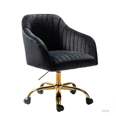 Alex Task Chair Velvet Upholstere Swivel Office Chair Desk Chair With Channel-tufted Back And Gold Metal Base| Karat Home 19 Alex Task Chair Velvet Upholstere Swivel Office Chair Desk Chair With Channel-tufted Back And Gold Metal Base| Karat Home - Image 17