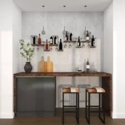 Metal Geometric 7 Bottle Wall Wine Rack With 5 Glass Holder Slots Black - Olivia & May -Furniture Store GUEST 0c6662aa cae2 450a 9fbc 226b6e733d0f