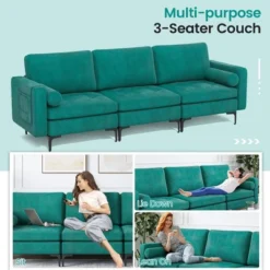 Costway Modular 3-Seat Sofa Couch W/ Socket USB Ports & Side Storage Pocket Teal -Furniture Store GUEST 0c87a3bf 090e 4215 8372 99863270e499