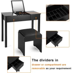 Costway Black Vanity Dressing Table Furniture Stool Storage Box -Furniture Store GUEST 0e316583 a03a 4cd7 94ac 1ef85415607a