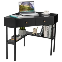 Costway Corner Computer Desk Writing Workstation Study Desk W/ 2 Drawers WhiteBlackGold -Furniture Store GUEST 0fb071c1 f7ce 45f7 96b4 6cd1c5d5d81a