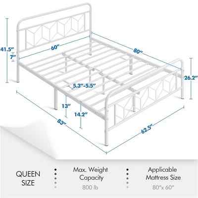 Yaheetech Queen Size Vintage Metal Bed Frame With Headboard, White 4 Yaheetech Queen Size Vintage Metal Bed Frame With Headboard, White - Image 2
