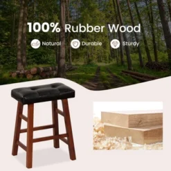Costway Set Of 2 Upholstered Barstools 24''/29'' Backless Rubberwood Dining Chairs Black&Brown 17 Costway Set Of 2 Upholstered Barstools 24''/29'' Backless Rubberwood Dining Chairs Black&Brown -Furniture Store GUEST 13316c7d 616d 4e64 a0a2 676a4ac3f5ba