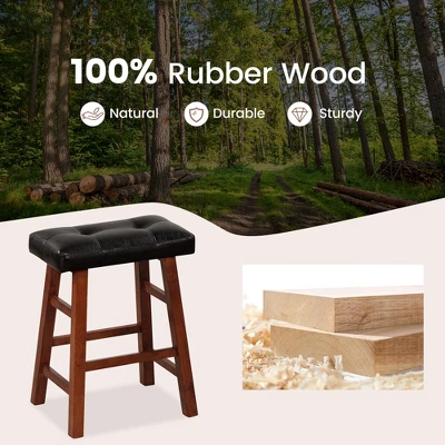 Costway Set Of 2 Upholstered Barstools 24''/29'' Backless Rubberwood Dining Chairs Black&Brown 8 Costway Set Of 2 Upholstered Barstools 24''/29'' Backless Rubberwood Dining Chairs Black&Brown - Image 6