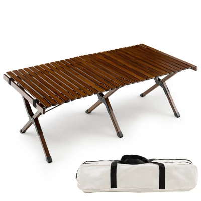 Tangkula Folding Wooden Camping Table Portable Picnic Table W/ Carry Bag Roll-up Bamboo Tabletop Outdoor Travel Camping Table Natural/Coffee 12 Tangkula Folding Wooden Camping Table Portable Picnic Table W/ Carry Bag Roll-up Bamboo Tabletop Outdoor Travel Camping Table Natural/Coffee - Image 10