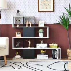 Costway 5-Tier Bookshelf Corner Ladder Bookcase Display Storage Rack Black White -Furniture Store GUEST 18b1b14c 14c6 4d66 a7dc 5ca0e138858d