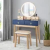 Tangkula Vanity Table Set 3 Color LED Light Touch Screen Mirror W/ Stool Black/Navy