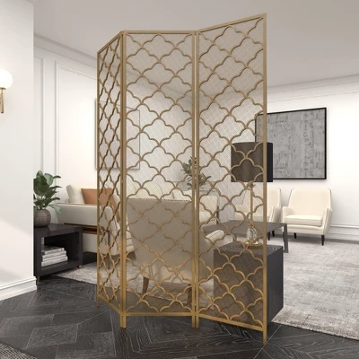 Modern Metal Filigree Room Divider Screen Gold - Olivia & May 8 Modern Metal Filigree Room Divider Screen Gold - Olivia & May - Image 6