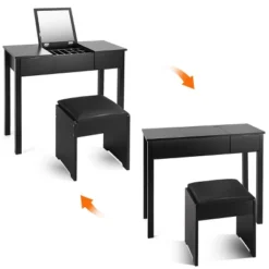 Costway Black Vanity Dressing Table Furniture Stool Storage Box -Furniture Store GUEST 19f3d387 1705 4821 b5f7 3b286b93472d