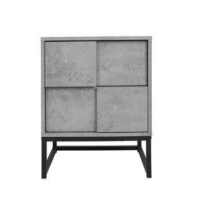 Modern Nightstand With Geometric Elements, Bedside Table With 2 Drawers, Cement Gray-ModernLuxe 6 Modern Nightstand With Geometric Elements, Bedside Table With 2 Drawers, Cement Gray-ModernLuxe - Image 4