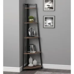 63" Jacksonville 5 Shelf Corner Bookcase With Black Frame Walnut - Coaster