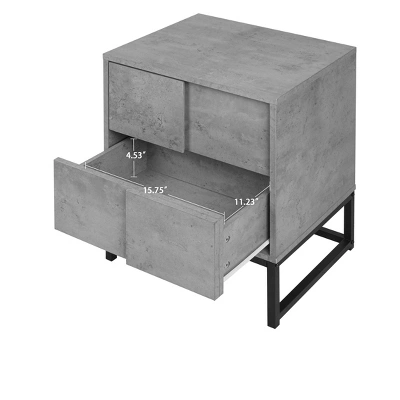 Modern Nightstand With Geometric Elements, Bedside Table With 2 Drawers, Cement Gray-ModernLuxe 5 Modern Nightstand With Geometric Elements, Bedside Table With 2 Drawers, Cement Gray-ModernLuxe - Image 3