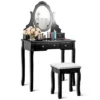 Costway Vanity Jewelry Wooden Makeup Dressing Table Set W/Stool Mirror & 5 Drawers Black -Furniture Store GUEST 1fe14a25 262d 486c 9887 7e7fd09d51e3