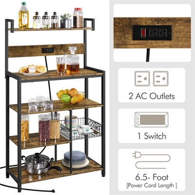 Yaheetech 5-Tier 56" H Baker’s Rack With Wire Basket & Power Outlets, Rustic Brown 6 Yaheetech 5-Tier 56" H Baker’s Rack With Wire Basket & Power Outlets, Rustic Brown - Image 4
