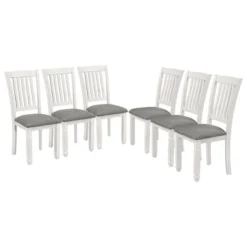 7-Piece Wooden Dining Table Set With 1 Dining Table And 6 Upholstered Chairs With Shaped Legs, Gray+White - ModernLuxe -Furniture Store GUEST 20277135 122c 46a5 94e9 d5bb09018316