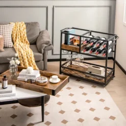 Costway 3-Tier Mobile Bar Serving Cart Liquor Storage Trolley With Removable Tray Wine Rack -Furniture Store GUEST 20eae548 3ba3 4045 99b2 dec5bf8e4133