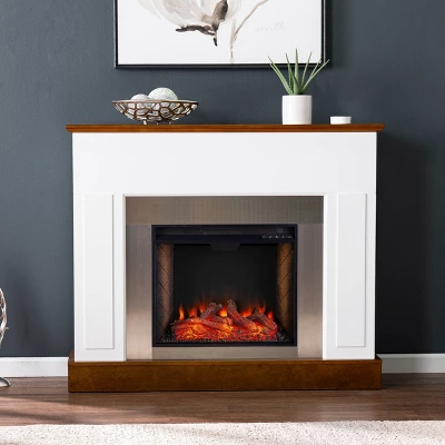 Cerkby Industrial Fireplace White/Dark Tobacco - Aiden Lane 4 Cerkby Industrial Fireplace White/Dark Tobacco - Aiden Lane - Image 2