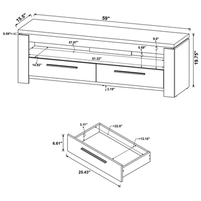 Elkton 2 Drawer TV Stand For TVs Up To 65" - Coaster 5 Elkton 2 Drawer TV Stand For TVs Up To 65" - Coaster - Image 3