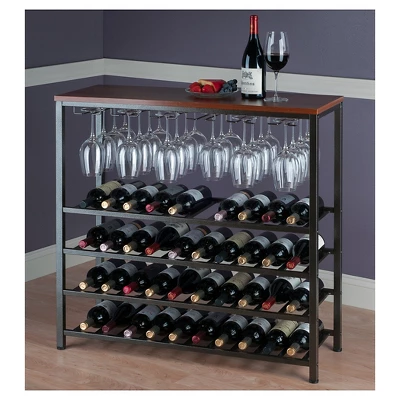 Michelle Wine Rack With Glass Hanger Metal/Antique Bronze/Teak - Winsome 4 Michelle Wine Rack With Glass Hanger Metal/Antique Bronze/Teak - Winsome - Image 2