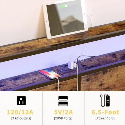 HAUSOURCE Queen Size Platform Bed Frame With Headboard, 4 Storage Drawers, Color Changing Lights, 2 Charging Outlets And 2 USB Ports, Rustic Brown 4 HAUSOURCE Queen Size Platform Bed Frame With Headboard, 4 Storage Drawers, Color Changing Lights, 2 Charging Outlets And 2 USB Ports, Rustic Brown - Image 2