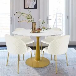 40'' Harris Round Artificial Marble Top Pedestal Modern Dining Table Gold Base- The Pop Maison -Furniture Store GUEST 230d17aa 13bc 4572 9a05 5d07f7d53438