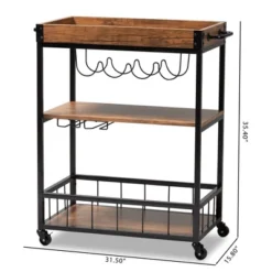 Cerne Oak And Finished Mobile Metal Bar Cart With Wine Bottle Rack Brown - Baxton Studio -Furniture Store GUEST 23852120 e3f0 4275 b03e 8fb5cb87f867