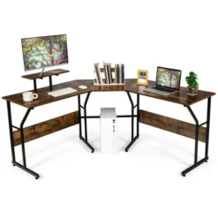 Costway 88.5'' L Shaped Reversible Computer Desk 2 Person Long Table Monitor Stand -Furniture Store GUEST 24dd61f8 4dfd 429b aba3 dbb7a365e9f2