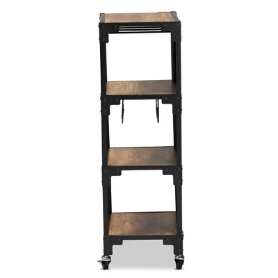 4 Tier Victor Wood And Metal Mobile Wine Cart Walnut/Black - Baxton Studio 4 4 Tier Victor Wood And Metal Mobile Wine Cart Walnut/Black - Baxton Studio - Image 2