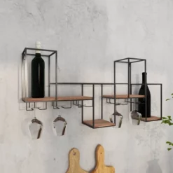 Metal Geometric 7 Bottle Wall Wine Rack With 5 Glass Holder Slots Black - Olivia & May -Furniture Store GUEST 269aa038 493a 4dba a584 f1f5c55ab517