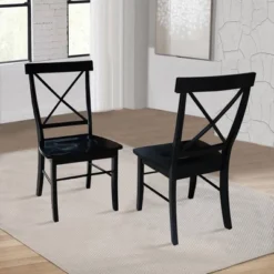 Set Of 2 X Back Chairs With Solid Wood Seats Black - International Concepts -Furniture Store GUEST 2799d220 1b62 46fa 9b95 07967bebeb96