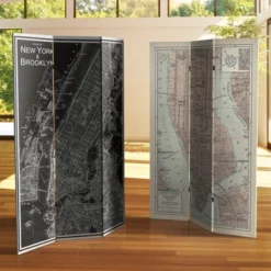 6" Double Sided Map Of New York Canvas Room Divider Gray - Oriental Furniture -Furniture Store GUEST 2874ce64 74ef 4494 8912 665b3d69ce41