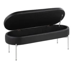 48" Chloe PU Leather/Metal Storage Bench Chrome/Black - LumiSource