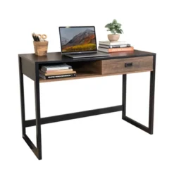 Oslo Contemporary Studio Workstation Desk With Drawer Black/Brown - Danya B. -Furniture Store GUEST 289a421f 6dae 4de8 b404 32776b75bf24