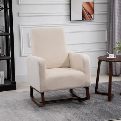 HOMCOM Accent Lounge Rocking Chair With Solid Curved Wood Base And Linen Padded Seat 4 HOMCOM Accent Lounge Rocking Chair With Solid Curved Wood Base And Linen Padded Seat - Image 2