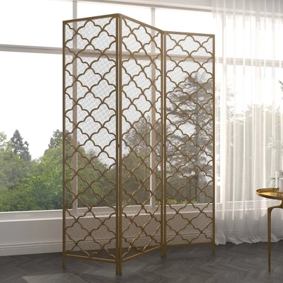 Modern Metal Filigree Room Divider Screen Gold - Olivia & May 6 Modern Metal Filigree Room Divider Screen Gold - Olivia & May - Image 4