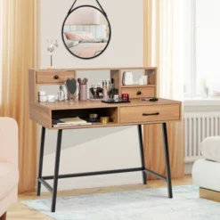Costway Makeup Vanity Table Computer Writing Desk Storage With Drawer Shelf Industrial -Furniture Store GUEST 29e09e6d 066e 474d b3ea d707246e80d1